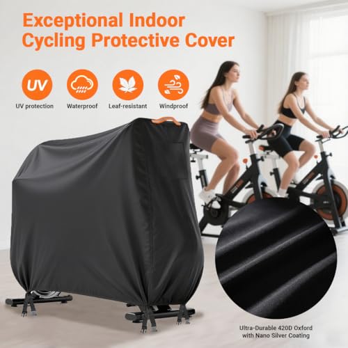 Waterproof Exercise Bike Cover for Indoor & Outdoor Use - All Weather Upright Bike Protector with Air Vent, Windproof Buckles