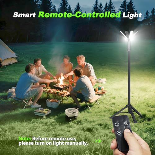 Rechargeable Camping Lantern with Remote & Stand - 6Ft Black, 6000 Lumens, 14,000mAh Power Bank, Adjustable Height, Emergency Light