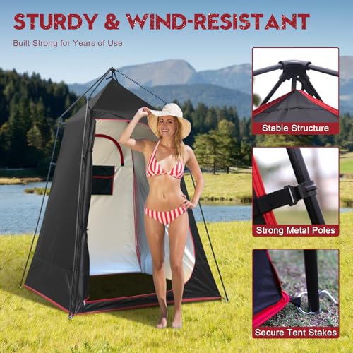 Castle Unicorn Black Camping Shower Tent with Privacy & Floor, 7.2 ft Portable Outdoor Shelter