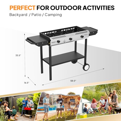 Outdoor Propane Gas Stove with Side Shelves - 3 Burner, 225,000 BTU, Ignition & Regulator
