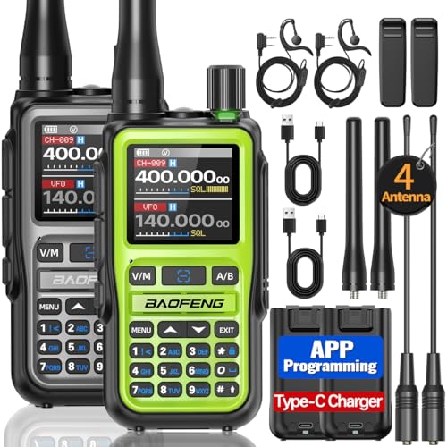 Baofeng UV-5R Mini Handheld Ham Radios Long Range Rechargeable Walkie Talkies for Adults APP Programming NOAA Weather UV5R Two Way Radio with Earpiece USB-C Charger for Camping Hunting,2Pack
