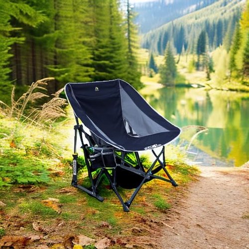 GCI Outdoor Pod Rocker - Collapsible Rocking Chair for Camping | Indigo Blue Comfort