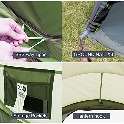 Londtren 4-Person Green & Grey Waterproof Pop-Up Family Tent with 2 Doors, Instant Setup for Camping Hiking
