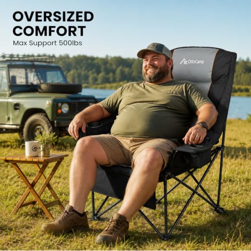 OttoCamp 1 Pack Oversized Padded Camping Chairs for Adults - Foldable & Water-Resistant