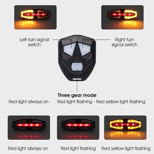 Bike Tail Light with Turn Signals Wireless Remote Control Waterproof Bicycle Rear Light Back USB Rechargeable Ultra Bright Safety Warning Cycling Taillight for Night Riding (Silver)