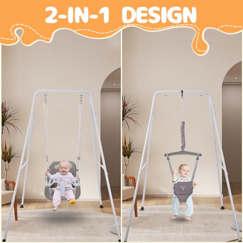 2-in-1 Toddler Swing and Jumper - Indoor & Outdoor Swing Set - Black