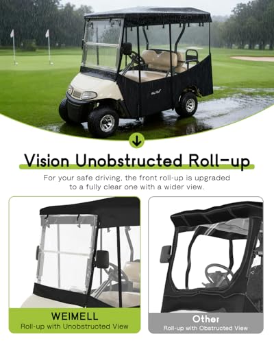 WEIMELL 4 Passenger EZGO RXV Golf Cart Enclosure with Extended Roof - Black, Waterproof