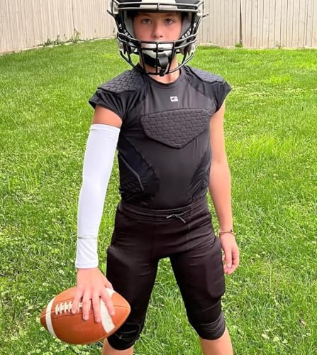 Youth Football Padded Shirt with Chest Rib Protector - Black, X-Small