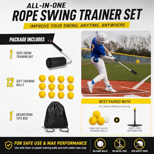 Baseball & Softball Swing Trainer Bat with Balls and Tote Bag - Practice Equipment