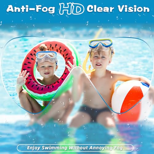 Kids Swimming Goggles for Ages 4-16 with Nose Cover, Anti-Fog No Leak - Blue & Blue Green
