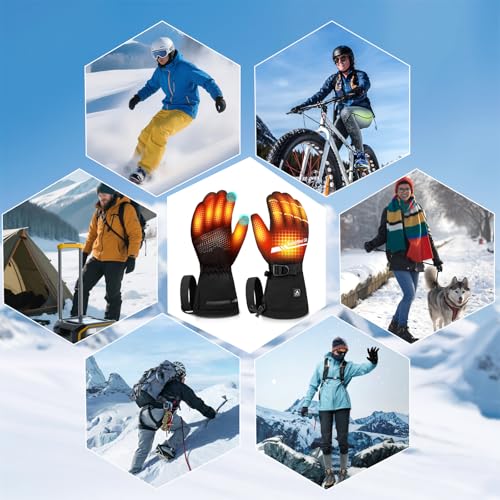 Rechargeable Heated Gloves for Men Women Black Large Waterproof Outdoor Winter