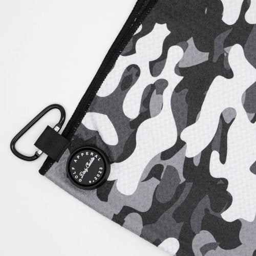 Dirty Caddie Golf Magnetic Towel, Microfiber Waffle Design with Clip- Industrial Strength for Strong Hold to Golf Bags, Carts & Clubs (White and Grey Camo)
