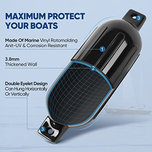 Dreizack Boat Fenders 4 Pack, Bumpers for Docking with Ropes,
