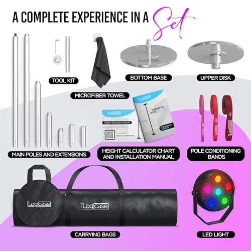 Spinning Dance Pole 45mm Chrome for Home, Adjustable & Portable, 7-11 ft