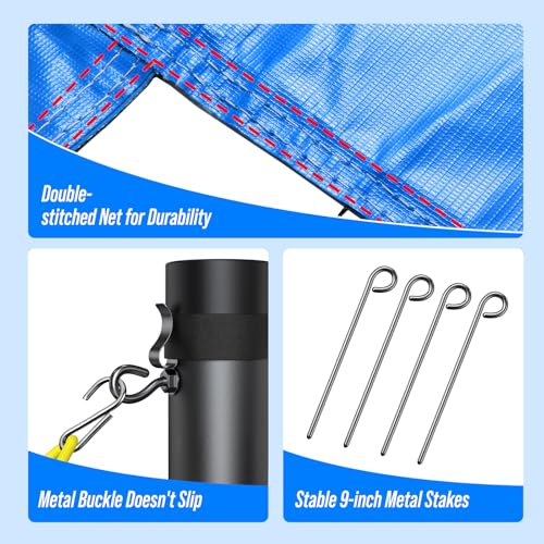 Outdoor Volleyball Net for Backyard - 32FT Anti-Sag with Steel Poles - Blue Variation