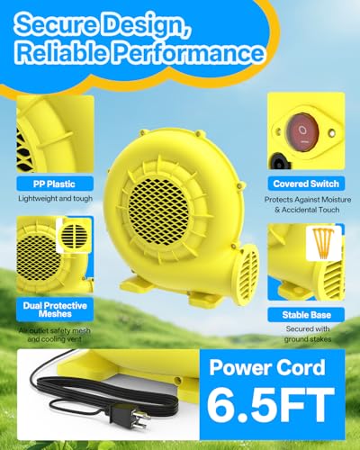 Puligoth 750W Heavy-Duty Inflatable Blower for Bouncy Castles & Water Slides