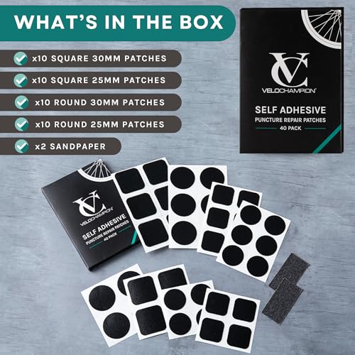 VeloChampion Self Adhesive Bike Tire Repair Kit 40 Patches with Levers