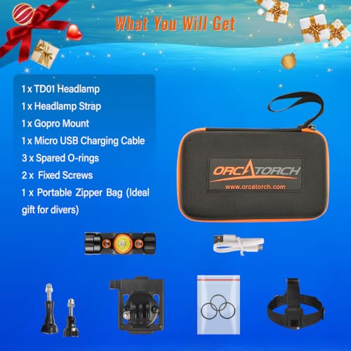 ORCATORCH TD01 Diving Headlamp - Dual-Color 1200 Lumens, Waterproof Underwater Light