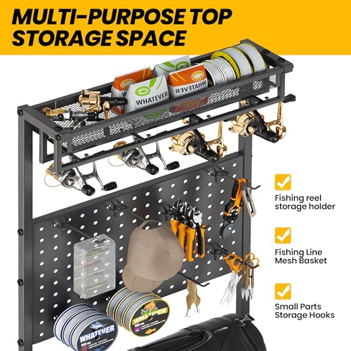 YQSLYSF Upgraded Fishing Rod Holder for Garage - Holds 24 Poles & Tackle Gear Organizer