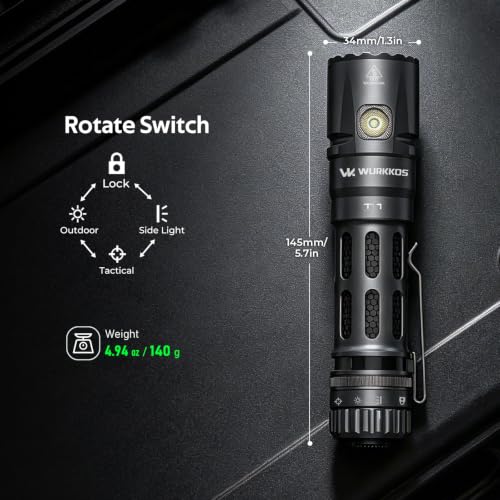 Wurkkos T1 5500 Lumens Tactical LED Flashlight with RGB Side Light, Waterproof, 415M Beam, Camping & Emergency