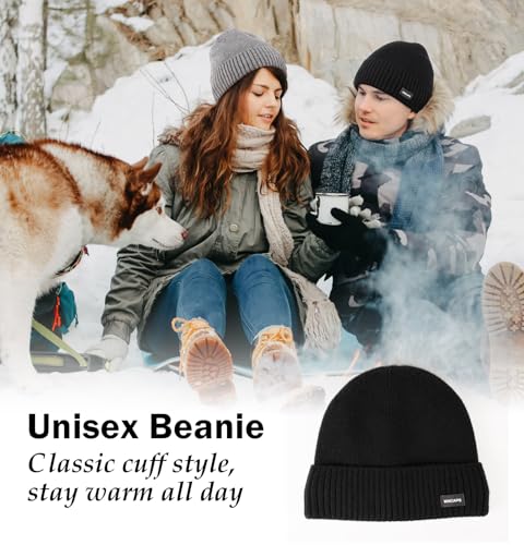 Wmcaps Fleece Lined Beanie - Warm Winter Knit Hat for Men Women - Black