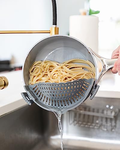 Green and Gray Silicone Kitchen Clip-On Strainers for Pots - 2 Pack
