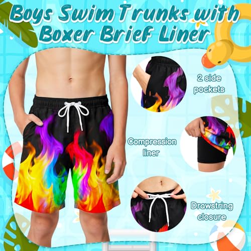 Boys Swim Trunks Shorts Bathing Suit Boxer Briefs Quick Dry Size 8-16 14-16 Years Black Fire