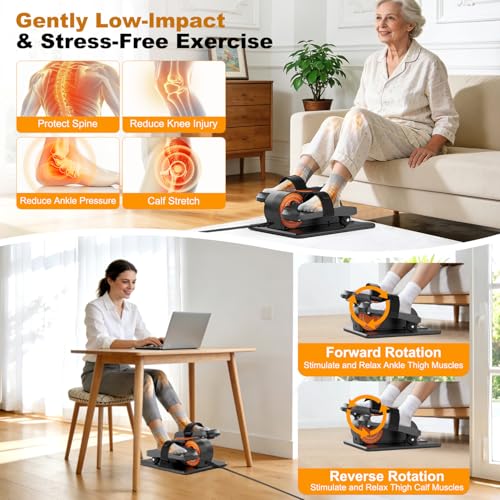 TDH Under Desk Elliptical Machine Leg Exerciser - Orange-Black Compact Low-Impact Cardio