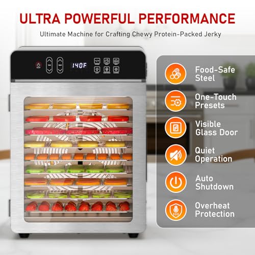 Prenafla Food Dehydrator with 10 Trays - Light Silver, Digital Control for Jerky, Fruit & Pet Treats