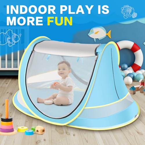 Blue Baby Beach Tent Pop-Up Toddler Sun Shade for Camping & Beach Trips