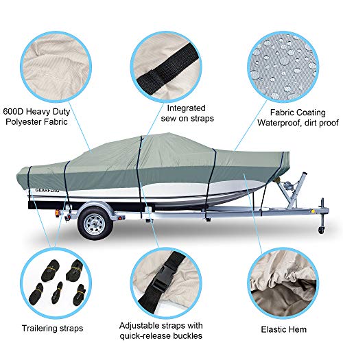 GEARFLAG 16'-18.5' Heavy Duty Waterproof Boat Cover 600D Marine UV-Resistant with Adjustable Straps
