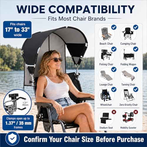 Minndudu Black 2-Pack Foldable Wind-Resistant Chair Sun Shade Canopies with UPF 50+