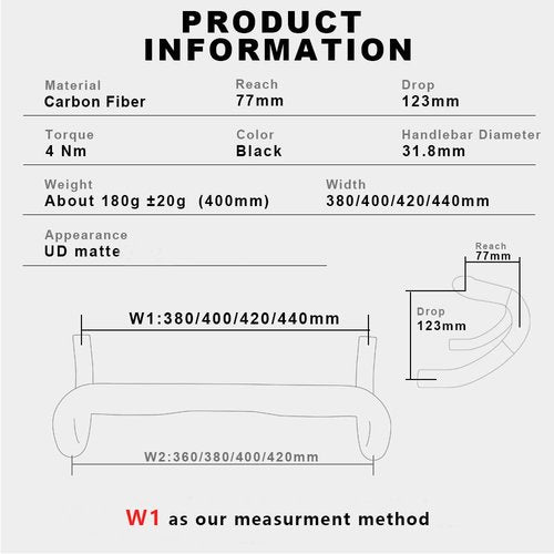 Yccyctrek Road Bicycle Handlebars Carbon Road Bars Handlebars Bike Components & Parts 31.8mm UD Glossy Drop Handlebar 440mm Carbon Drop Bars