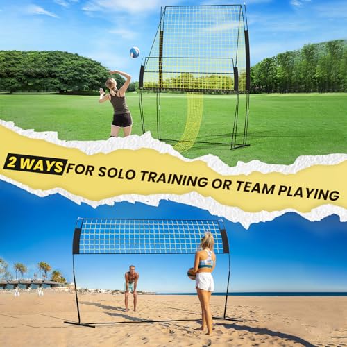 Red & Black Volleyball Training Net System with Adjustable Height for Indoor & Outdoor Practice