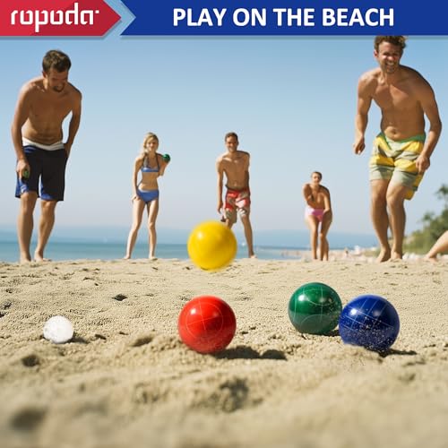 Outdoor Bocce Ball Set 107mm Regulation Size & Weight with 8 Resin Balls, Pallino & Carrying Case - Bright Colors