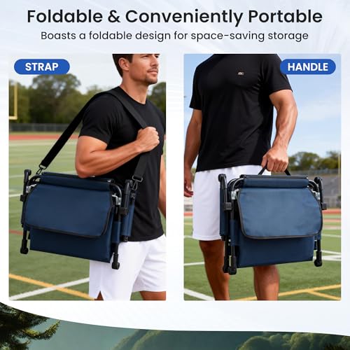 2 Pack Portable Stadium Seat with Cup Holders & Armrests, Foldable Bleacher Chair with Back Support, Blue & Gray