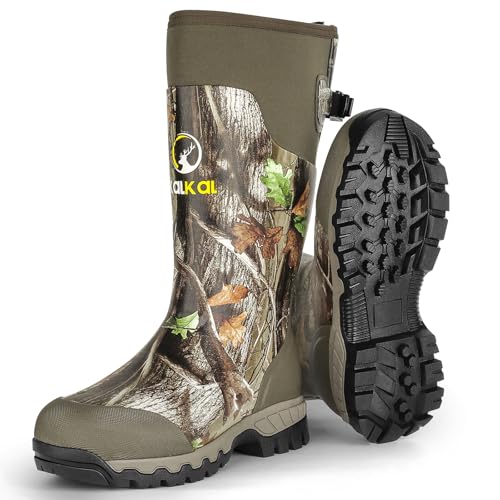 Green Camo Waterproof Hunting Rain Boots - Insulated Rubber Boots with 6mm Neoprene, Size 6-14