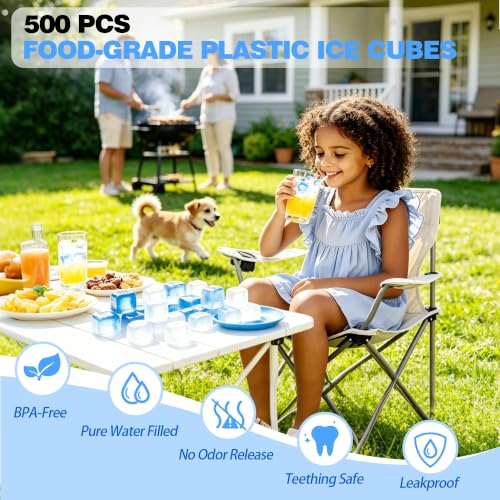 Reusable Plastic Ice Cubes 500-Piece Set - Non-Diluting Drink Chillers for Cocktails & Beverages