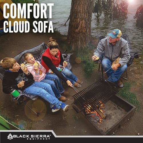 Black Sierra XL Padded Camping Chair - Heavy Duty Folding Seat with Cup Holders - Black & Grey