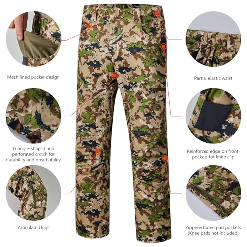 Men's Lightweight Hunting Pants with 4-Way Stretch Water-Resistant Breathable - Highland 32W x 32L