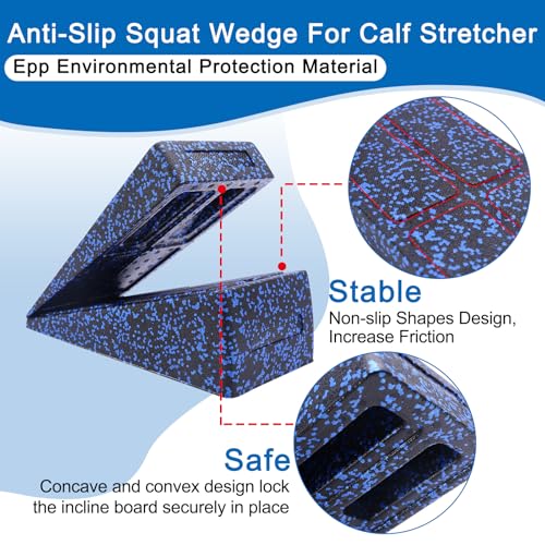 Calf Stretching Slant Board Set 3 Pieces with Adjustable Angles - Black & Blue