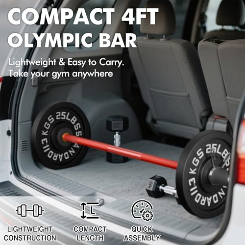 Red 4ft Olympic Curl Barbell for Biceps & Triceps - Knurled Grip, 500LB Capacity