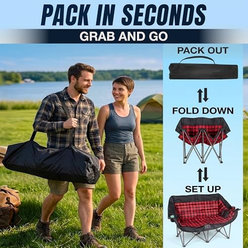 MANANA MANOR Double Folding Camping Chair for 2 Adults – Supports 650 lbs, Extra Padded, Portable Patio & Beach Couch