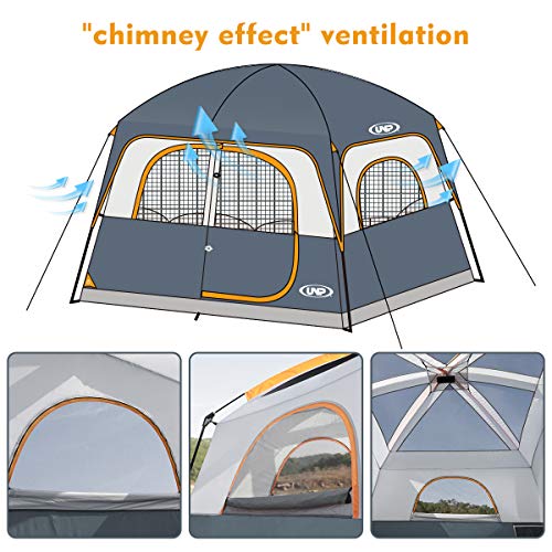 UNP Gray 6-Person Waterproof Family Camping Tent with Rainfly, Easy Setup