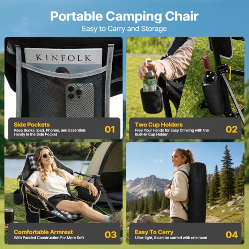 ZENPETIO Heavy-Duty Camping Chair with Footrest & Thick Cushion Black & Grey – Supports 500 lbs