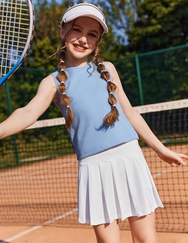 Kids Tennis Skirts with Pockets - Girls Athletic Pleated Golf Skorts, 6-7 Years - White