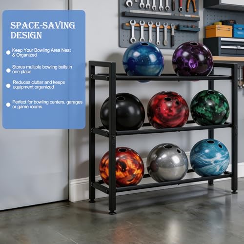 Heavy Duty Bowling Ball Rack for 9 Balls - Metal Organizer Stand for Home & Garage
