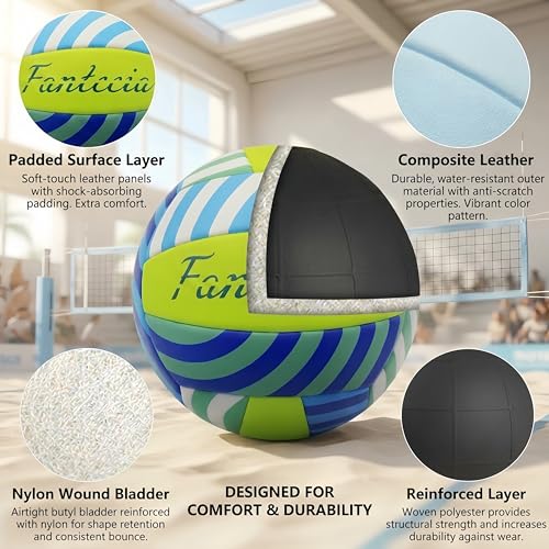 Size 5 Beach Volleyball with Pump - Soft Indoor Outdoor Training Ball