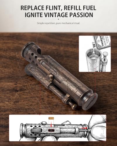 Thoren's Hand Carved Cracks Vintage Brass Kerosene Trench Lighter with Battle Soul - Unique Mechanical Design