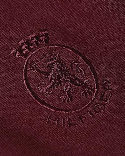 Tommy Hilfiger Men's Medium Weight Rugby Pullover with Embroidered Crest - Deep Burgundy